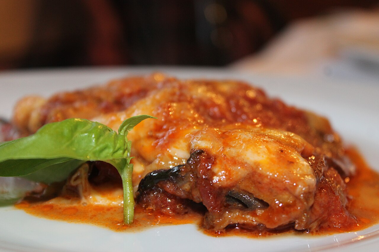 Real serving of melanzane alla parmigiana