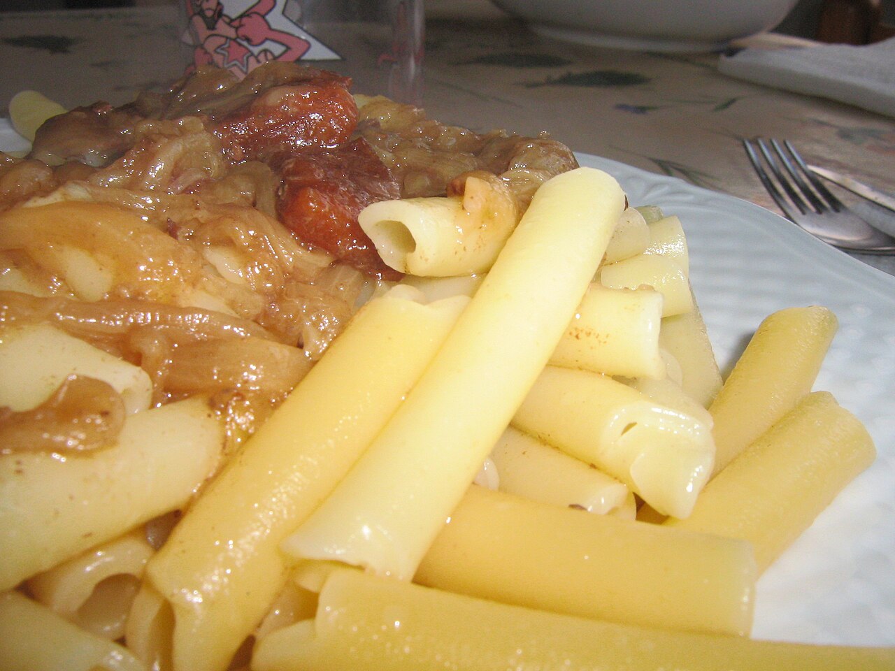 Real plate of ziti alla Genovese with slow-cooked onion sauce
