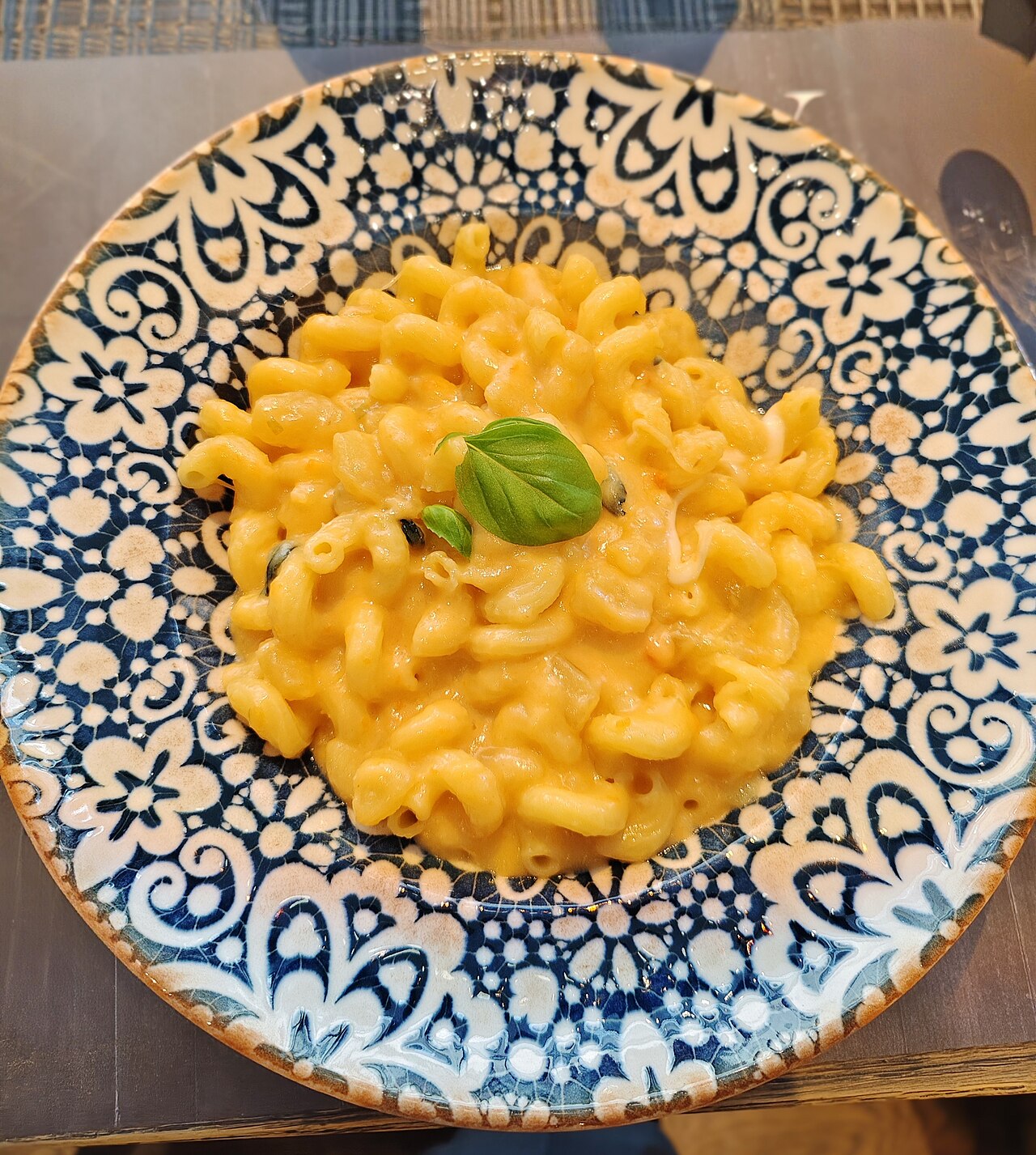 Real bowl of creamy pasta, potatoes and provola