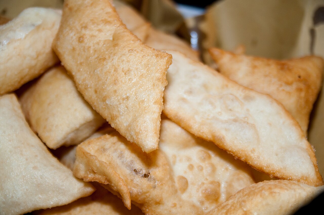 Real golden pizza fritta served hot