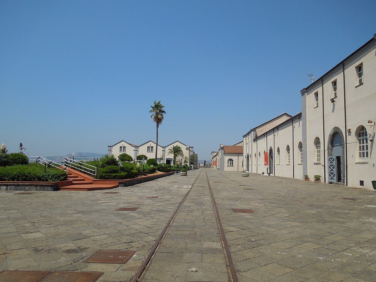 Historic railway workshops and track at the Pietrarsa railway museum